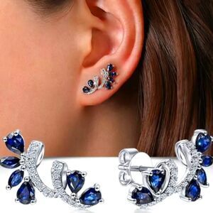 925 Blue Sapphire Diamond Earrings - Women's jewelry
